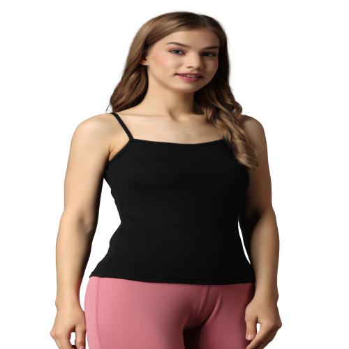 Wearslim Thermal Warmer Spaghetti Top for Women Ultra Soft Sleeveless Scoop Neck Winter Inner Wear Top Johns Underwear - Black, M