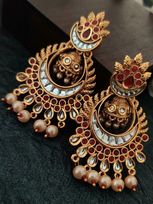 Women Gold-Toned Gold Plated Contemporary Kundan Dangler Drop Earrings
