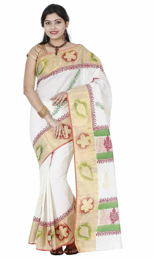 Fashionkiosks Women Cream Cotton Saree