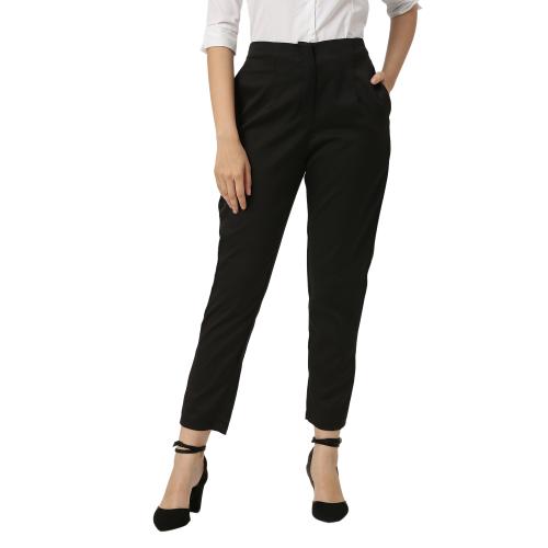 Smarty Pants women's cotton lycra ankle length black formal trouser