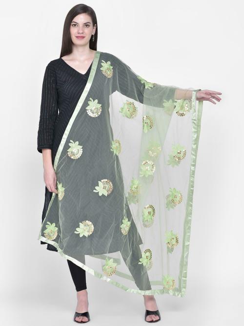 Dupatta Bazaar Women Green Embroidered Net Dupatta