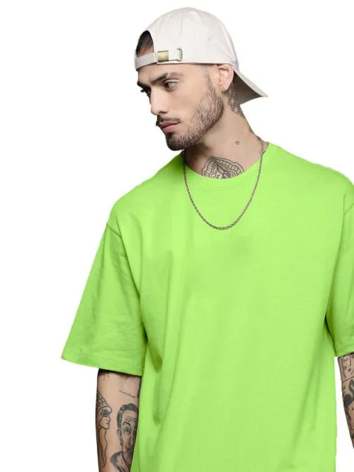 LEOTUDE Half Sleeve Oversized Tshirt for Men, Round Neck Cottonblend Drop Shoulder Printed T-Shirt