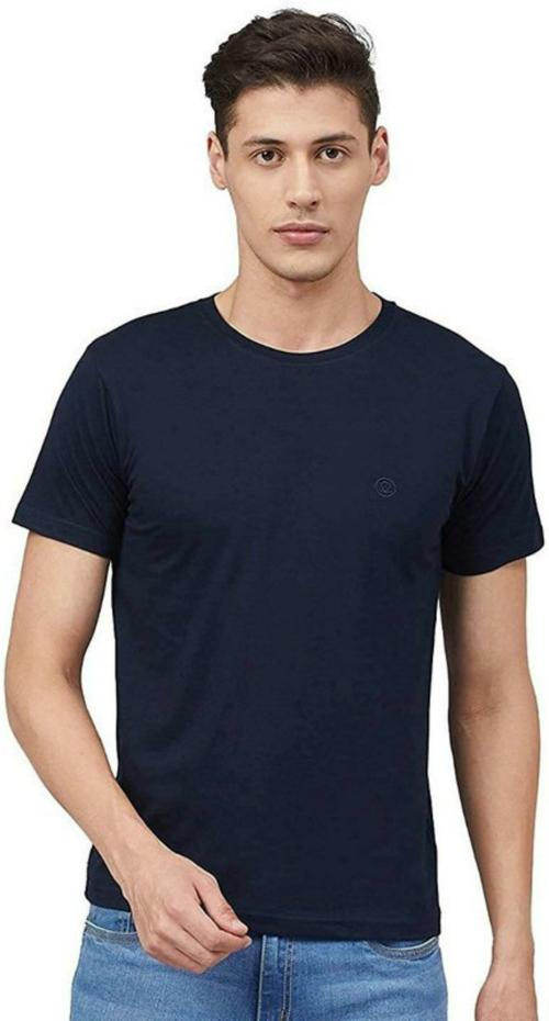 ZIMANTE Men Blue Solid Cotton Blend T Shirt JioMart