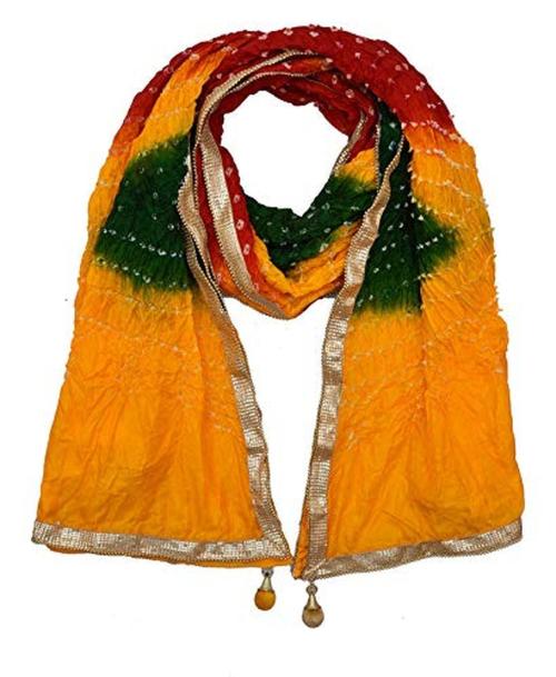 PK HUB Women Multicolor Bandhani Art Silk Bandhej Dupatta - 2.25 m