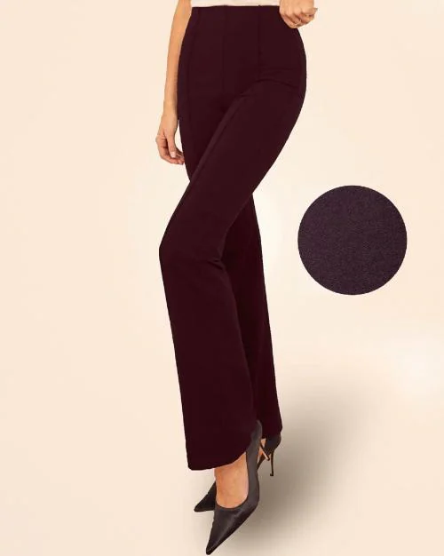UNYUG Women's Cotton Lycra High Waist Pleated Semi Formal Trousers For Office and Casual wear,(Wine,XL)