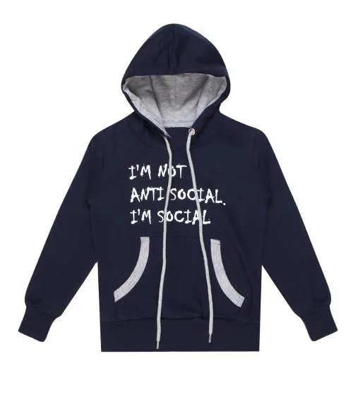 DONGLI Boys Charcoal Cotton Blend Typographic Single Hooded Sweatshirt