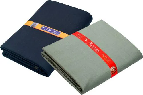 KUNDAN SULZ GWALIOR Men Dark Blue & Light Green Solid Polyester Blend Shirt & Trouser Fabric