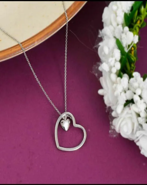 OCF RADHAMAHI PURE 925 SILVER MINIMALIST HEART PENDANT Rhodium Silver Locket