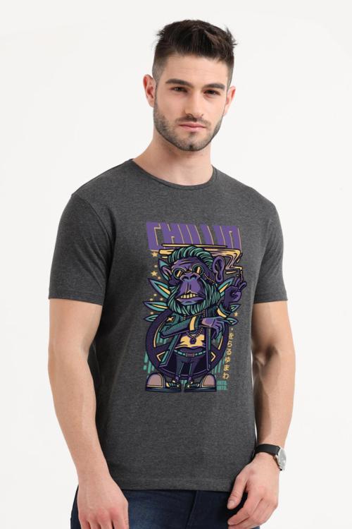 Chillme Men Grey Printed Cotton Blend Round Neck TShirt (Xxl) JioMart