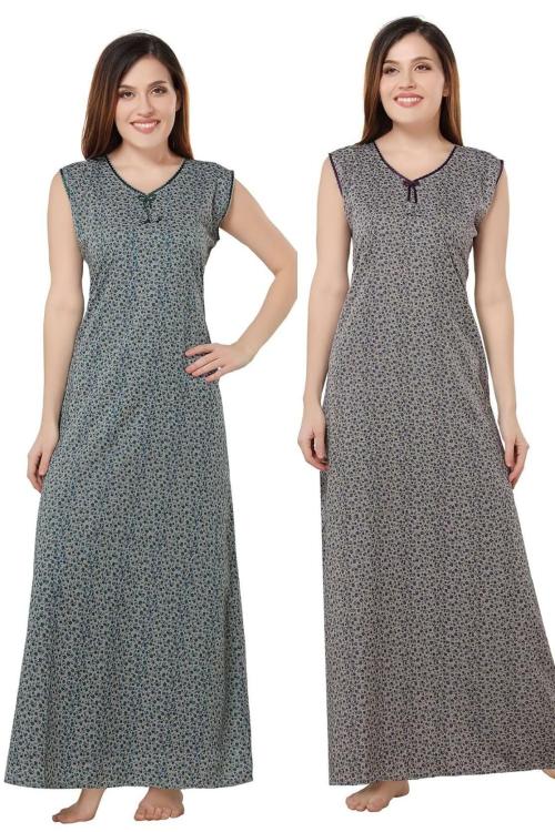 Piu Women's Cotton Sleeveless Nighty Pack of 2 - Large