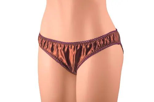 Merise Womens Sexy Silk Satin Bikini Panties(Wine Lace-Brown-XL-Large)