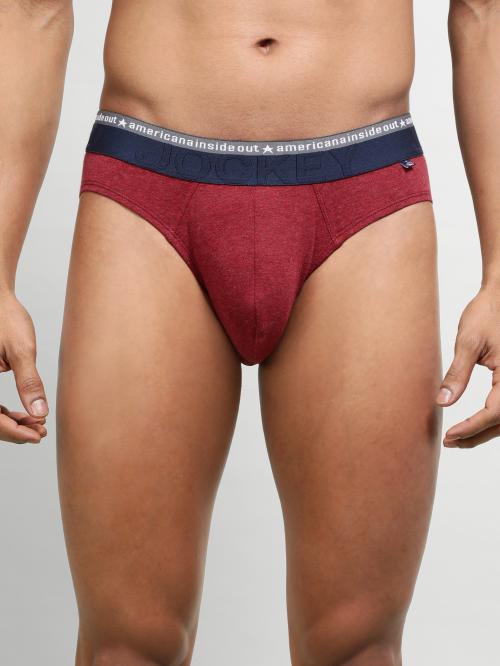 jockey Men Red Melange Solid Cotton Blend Briefs