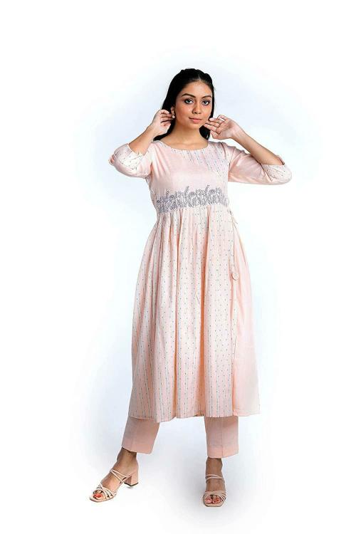 LAAKHI Women Pink Cotton Kurta Pant Set (S)