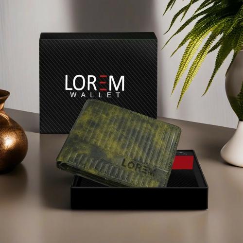 LOREM Green 3D Emboss Line Bi-Fold Faux Leather 3 ATM Card Slots Wallet For Men WL30
