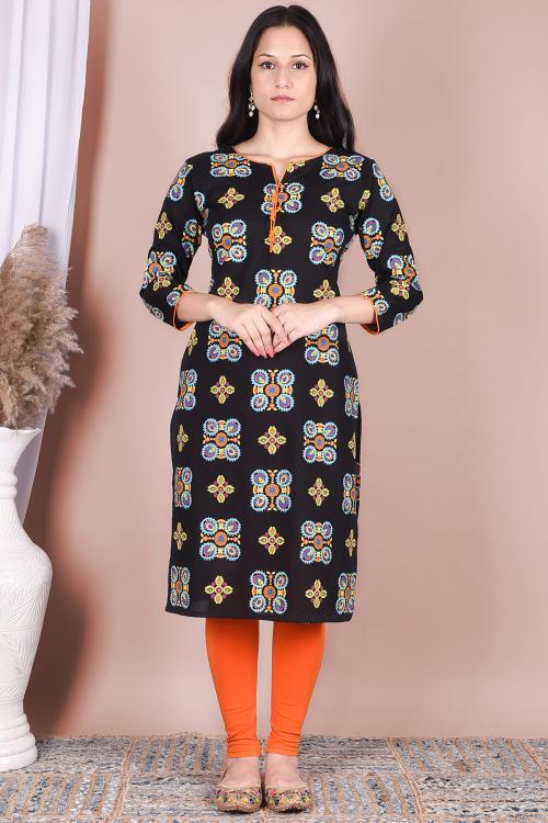 Indiwest Black Ethnic Motifs Pure Cotton Kurta
