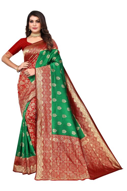 IMTRA FASHION Damen Sari Kanjivaram Stil - Indischer Banarasi Jacquard Sari