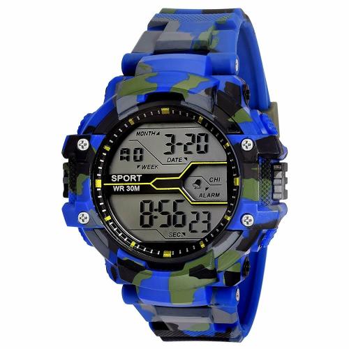 Lorenz Digital Multicolor Dial & Army Camouflage Blue Strap Sports Watch for Men | Watch for Boys- MK-3037-DG