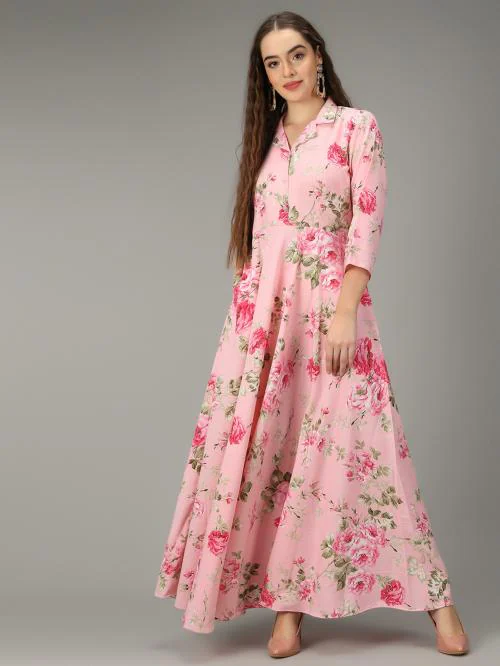 Rudraaksha Women Pink Crepe All over print Single A-line Dress