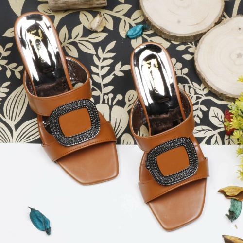 R Dezino's Trendy Tan Heel Sandals For Women