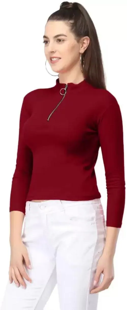 STYLE PREZONE Casual Solid Women Maroon Top