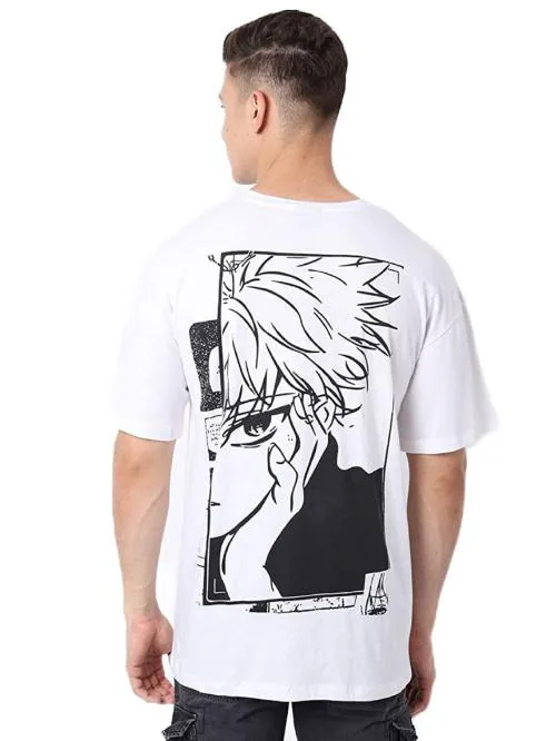 Euroqu Unisex Anime Back-Printed Oversized T-Shirt (White) Size-Small