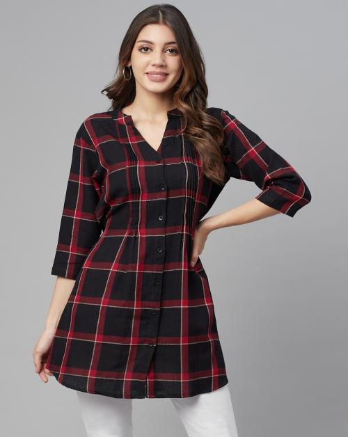 One Femme Women's Plaid Check Print Tunic