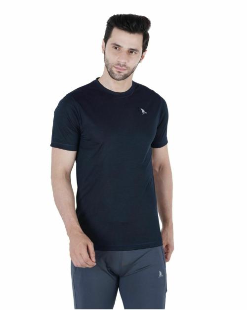 Navyfit Men Dark Blue Solid Polyester T-Shirt (2Xl)