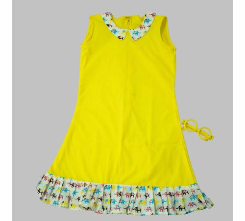 Vastrakriti By Swati A Line Frock Peter Pan Collar Animal Print - Yellow