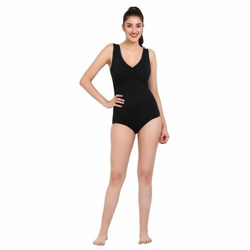 Day n Dark Womens' Seamless Sleeveless V-Neck Bodysuit Shapewear Tummy Control (Black)