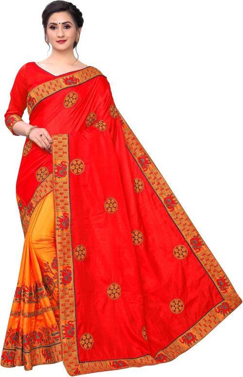 Zaqe Zone Women Yellow Embroidered Silk Blend Bollywood Sarees