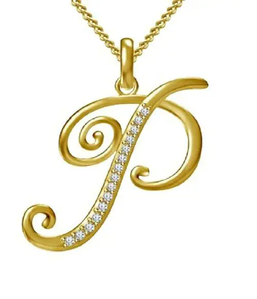 Lilu Jewels 14k Yellow Gold Plated 925 Sterling Silver P Alphabet Pendant for Women