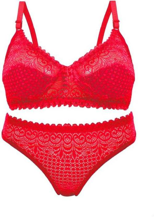 Dhandai Fashion Bra & Panty Set Self Design Lingerie Set_Red-36A