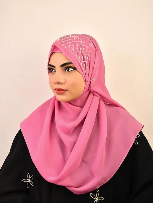 WRAP MY HIJAB Pink Luxury Bridal Wedding Wear Hijab Scarf With Handwork