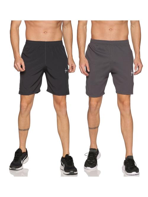 YHA Mens Grey Solid Gym Shorts (Pack of 2)