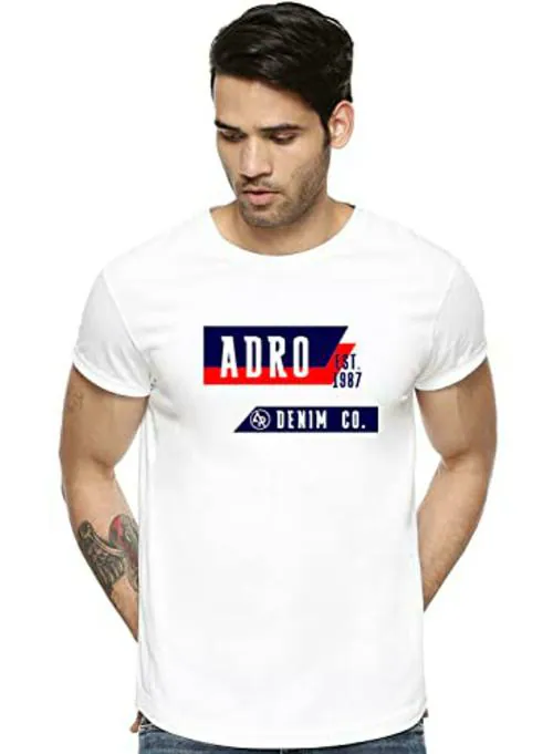 Buy ADRO Men White Graphic Printed Cotton T-Shirt (XXL) Online at Best ...