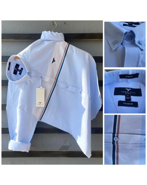 American OWL Men's Exclusive Twill 100% Cotton Twill Fabric Plain Shirt|Size-XL|Pack of 1-White