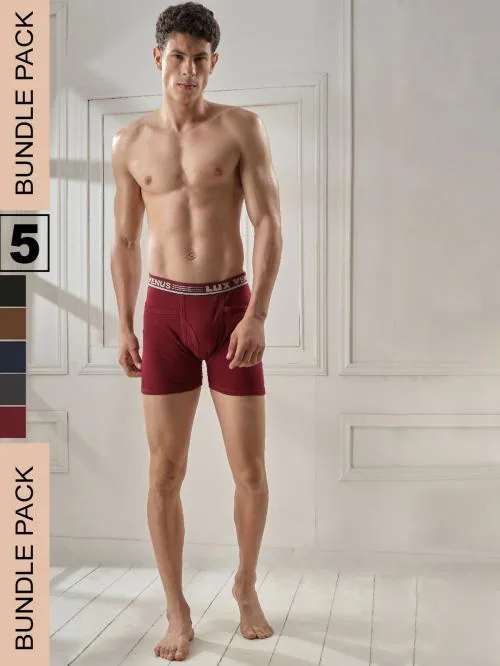 Lux Venus Men's Assorted Solid 100% Cotton Pack of 5 Trunks