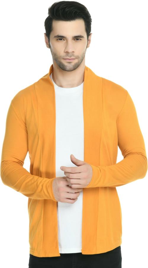 Rayware Indra Fashion Men Yellow Solid Cotton Blend Shrug
