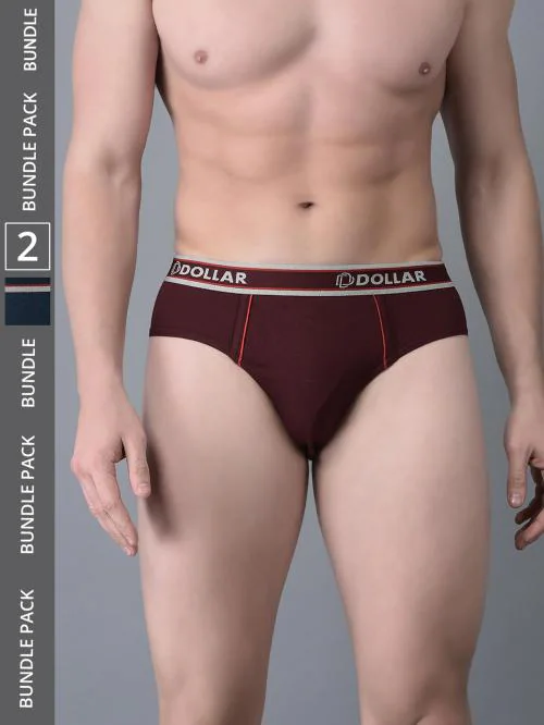 Dollar Bigboss Men's Assorted Pack of 2 Combed Cotton Solid Brief With Anti-Microbial Odour Control