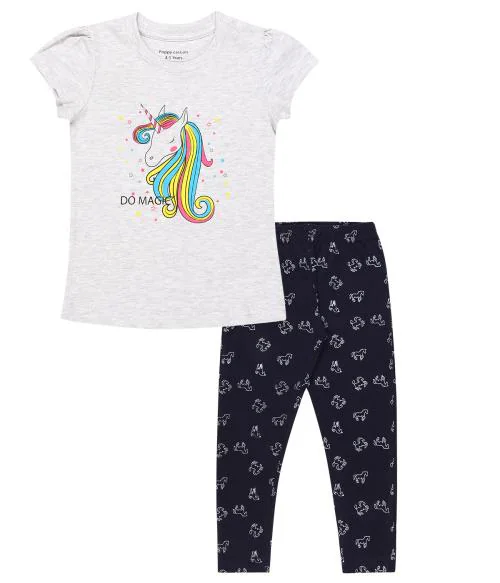 Kids Girls/Baby Girls Cotton Printed Top and Pyjama/Nightwear Set (Pack of 1)