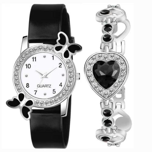 Buy TWIXY Analog White Dial Black Strap Watch with Bracelet for Women