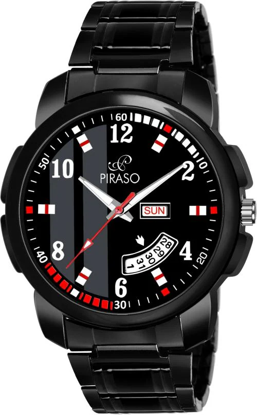 PIRASO Analog Black Dial Black Strap Watch for Men and Boys