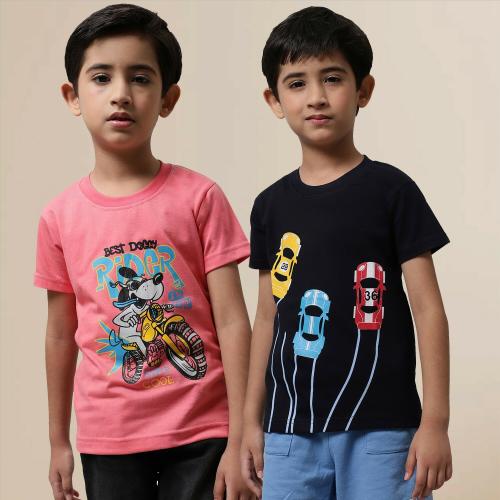 Buy Little Zing Boys Multicolor Pure Cotton Printed Pack Of 2 T Shirt