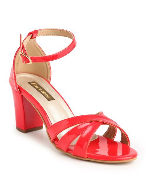 Flat n Heels Red Block Heel Sandals for Women