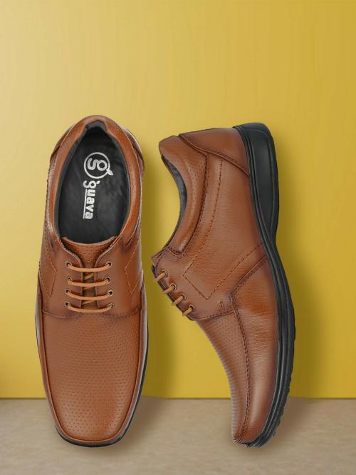Guava Men's Tan Synthetic Leather Lace-Up Formal Shoes