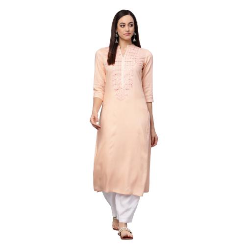 Idalia Cantaloupe Embroidered Kurta With White Palazzo Pants