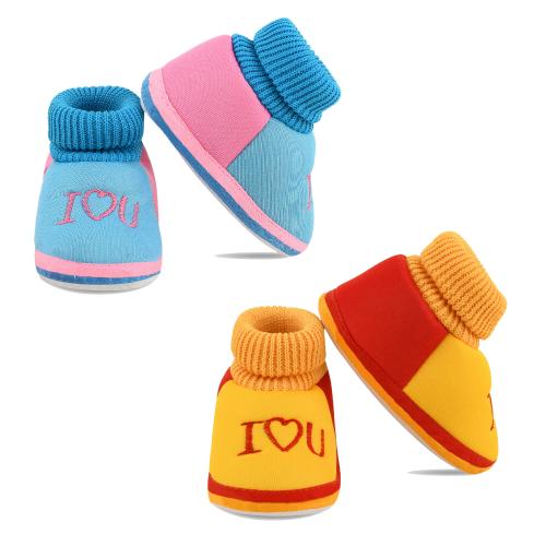 ADORED FASHION Newborn Baby Shoes Booties/Mittens, Pack of 2 Comfortable Baby Socks Shoes for 3-6 Months Baby Boy and Baby Girls Colour-Skyblue & Yellow