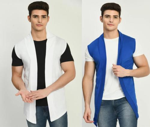Rayware Indra Fashion Men White, Royal Blue Solid Cotton Blend Pack of 2 Shrug