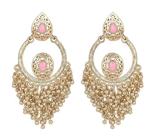 Jfl - Jewellery For Less Gold Plated Drop Stone Pearl With Chandbali Dangler Earrings For Women