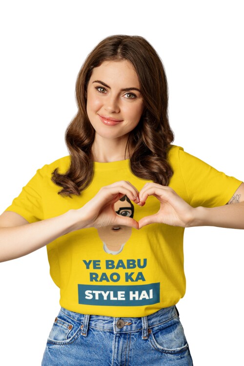 Broke Memers Graphic T-Shirt Ye babu rao ka style hai Printed T-Shirt For Women (Yellow)_Size_XXL